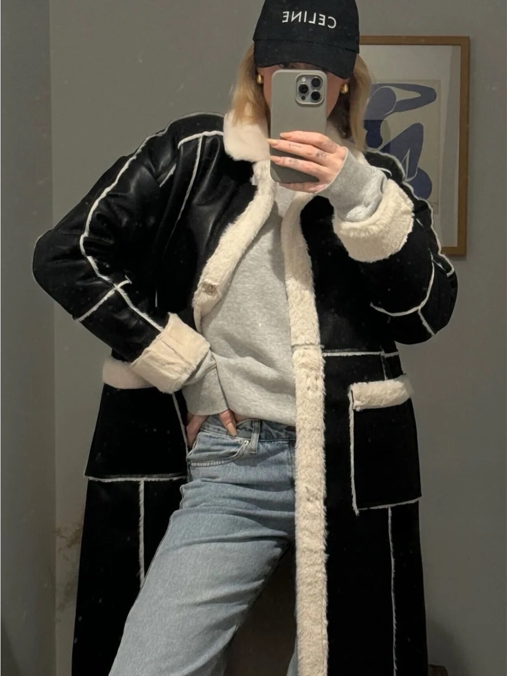 12th Tribe Eliza Black and Sherpa Long Coat